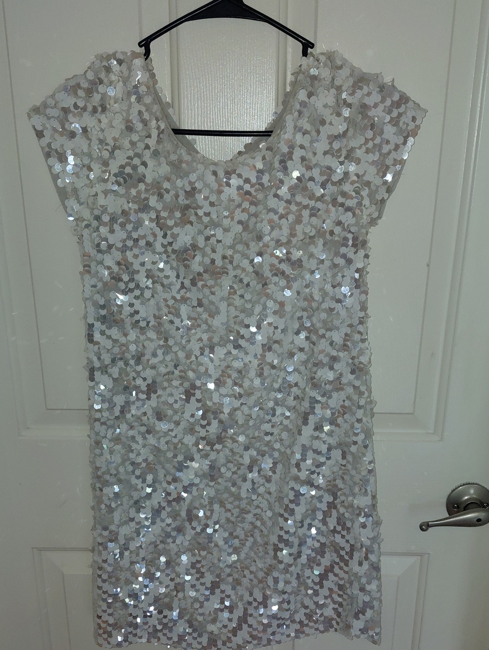 French Connection White/Ivory Sequin V-Neck Party Dress